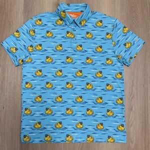 Birdie Bound Blue Yellow Rubber Duckies Short Sleeve Performance Polo Medium